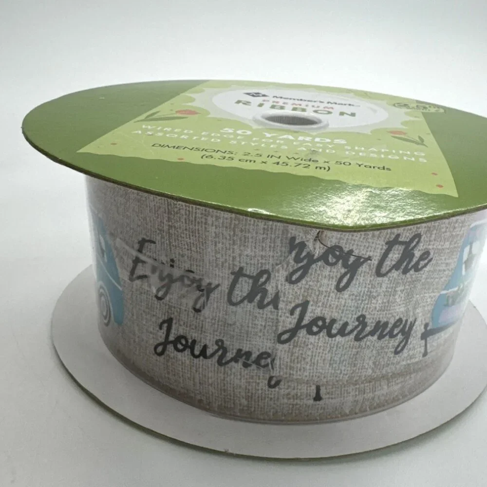 Decorative Wired Ribbon Enjoy The Journey 50 Yd Camper Wreath Craft Members Mark